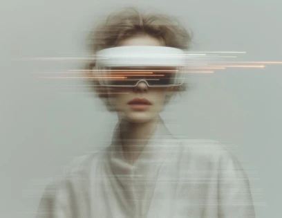A blurred portrait behind a visor