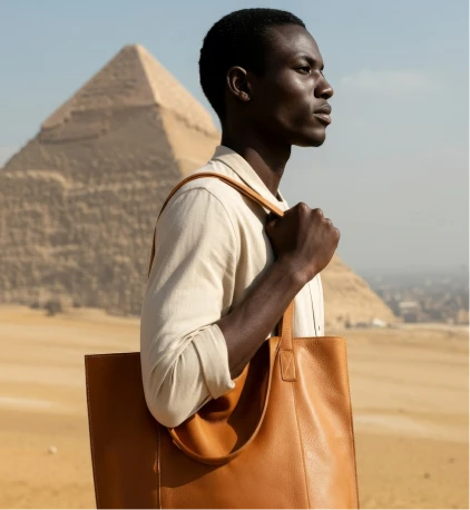 A man carrying a tote bag