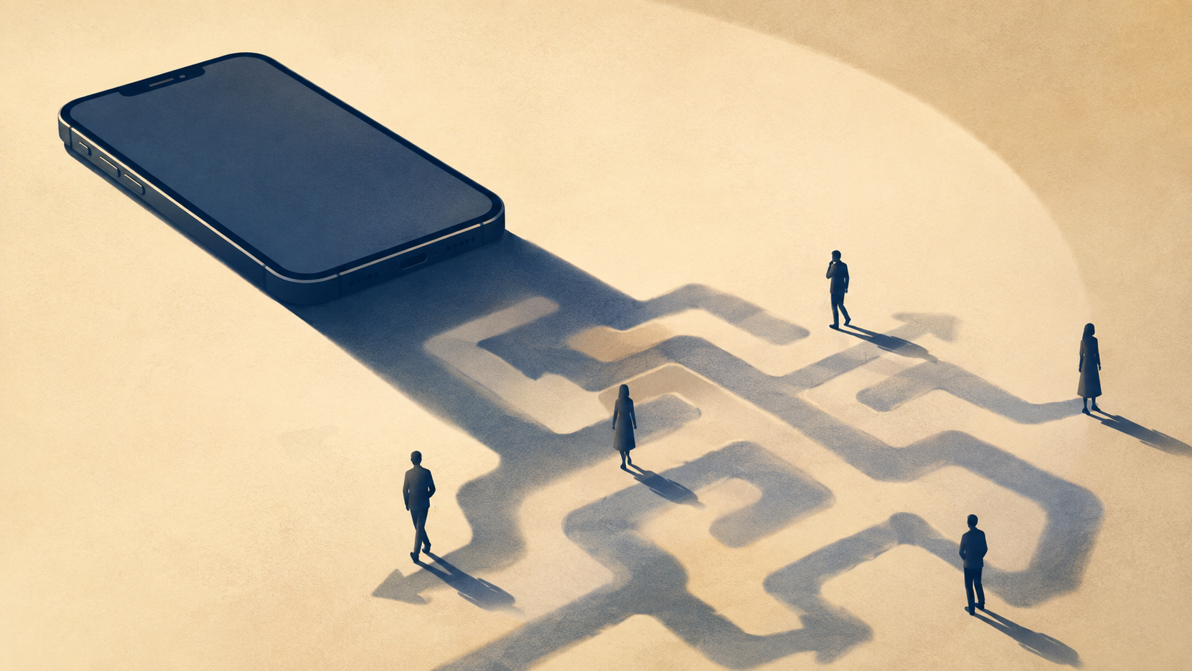 A phone casting a maze-like shadow